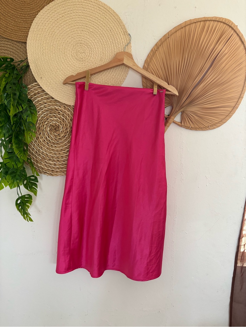 Guess Hot Pink Satin Midi Skirt